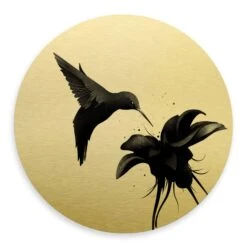 Alu-Dibond Wall Circle Gold Effect Kubistika - Hummingbird