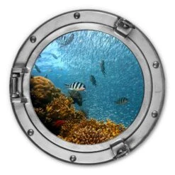 Alu-Dibond Wall Circle 3D Optics Porthole - Ocean Fish