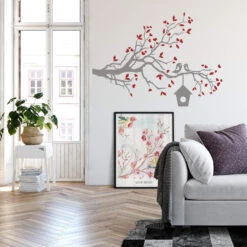 Loving Sparrows With A Bird House Wall Sticker