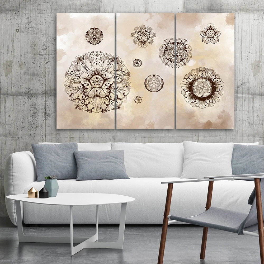 3 Piece Canvas Print, Floral Geometric Shapes - Image 3