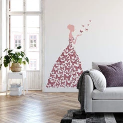 Lady With Butterflies - Mauve Wall Sticker