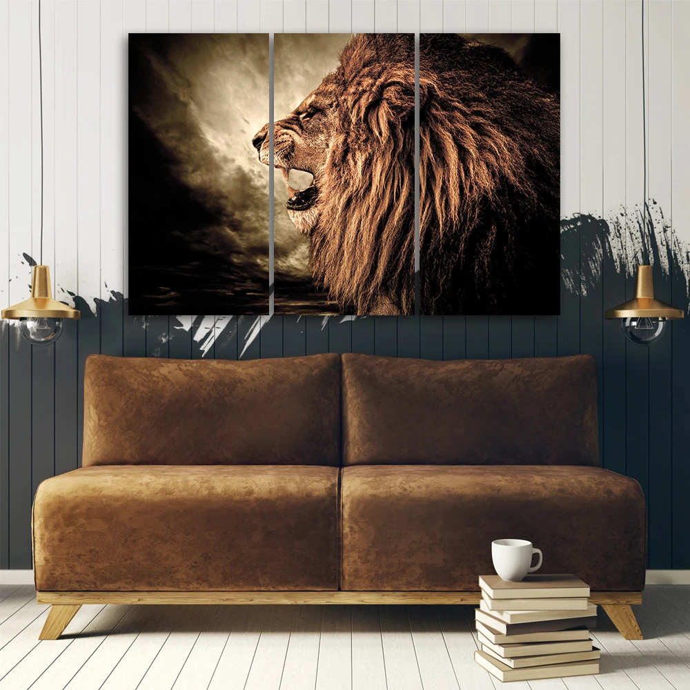 3 Piece Canvas Print, African Lion Animals Nature - Image 2