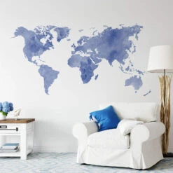 Water Colour World Map (blue) Wall Sticker