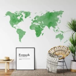 Aquarel World Map (Green) Wall Sticker