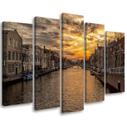 Canvas Print 5 Pieces, Amsterdam Canal Houses City