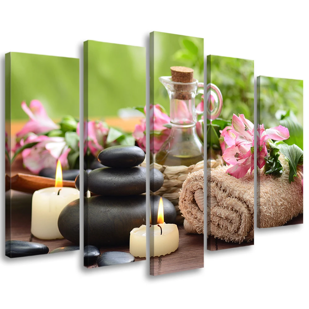 Canvas Print 5 Pieces, Towel Candles Stone