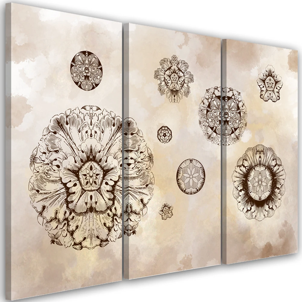 3 Piece Canvas Print, Floral Geometric Shapes