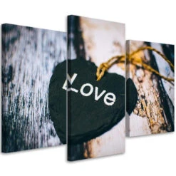 3 Piece Canvas Print Love Heart Retro Vintage