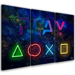 3 Piece Canvas Print, The Controller Buttons And The Inscription Play