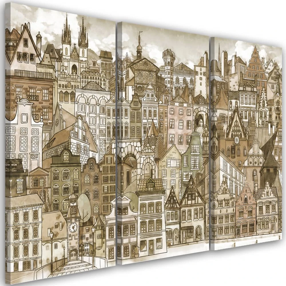 3 Piece Canvas Print, Happy City