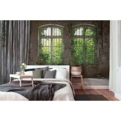 Photo Wallpaper Designwalls In Green And Grey Non-woven Wallpaper Old Window Concrete Look Nature