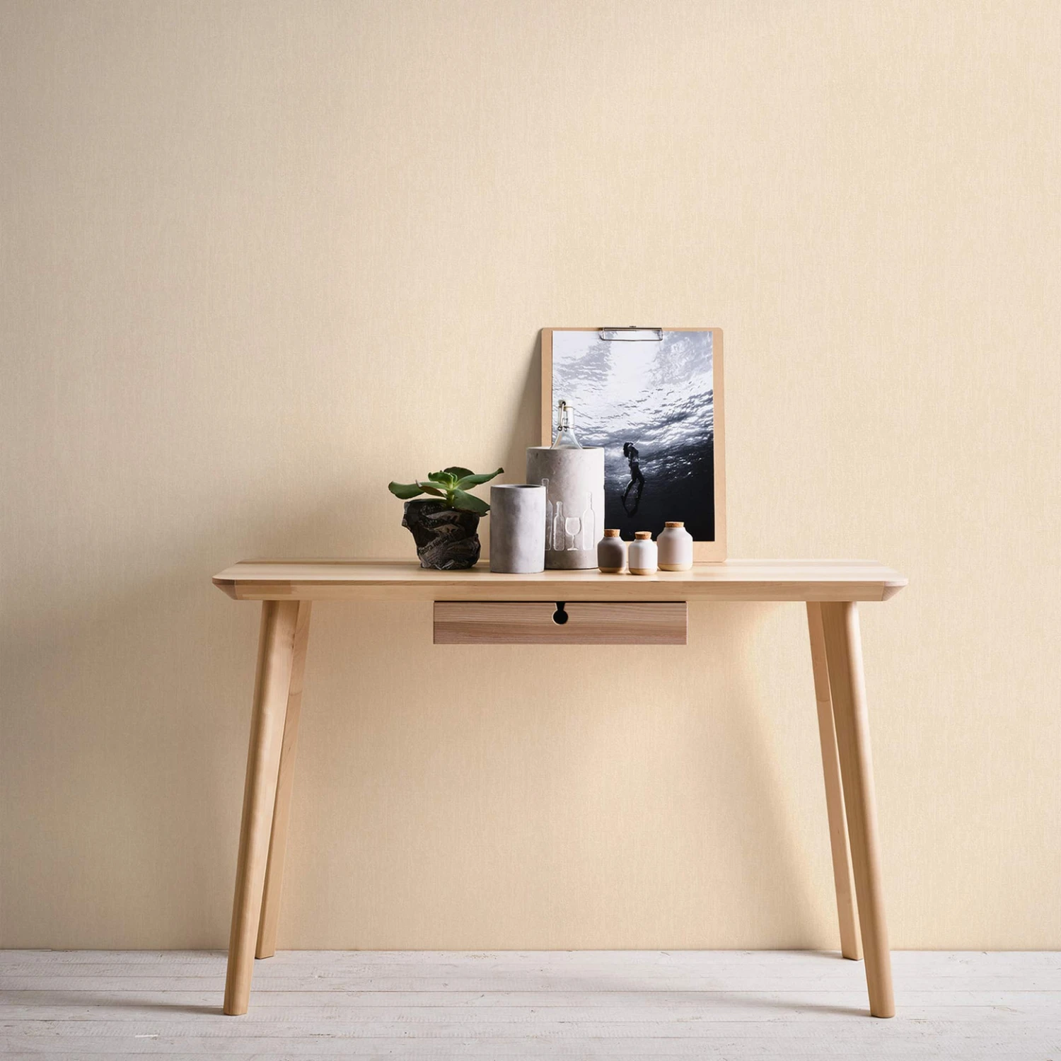 Matt Unit Wallpaper In Beige And Cream Non-woven Wallpaper With Structure In Scandinavian Style Hygge - Image 5