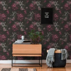A.S. Creation Floral Wallpaper In Purple And Black Floral Wallpaper Matt Non-woven Wallpaper