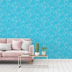 A.S. Creation Floral Wallpaper Painted In Blue And Pink Non-woven Wallpaper Floral
