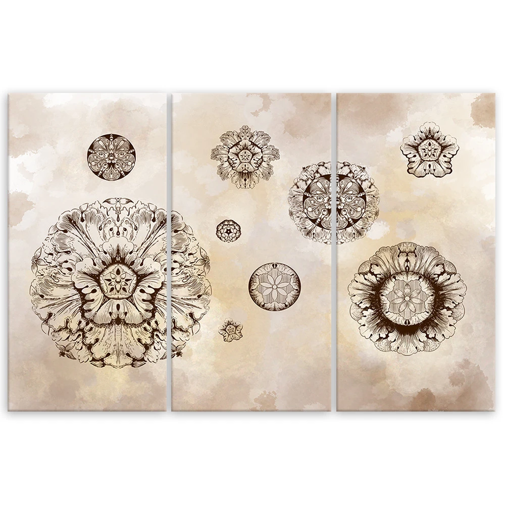 3 Piece Canvas Print, Floral Geometric Shapes - Image 2