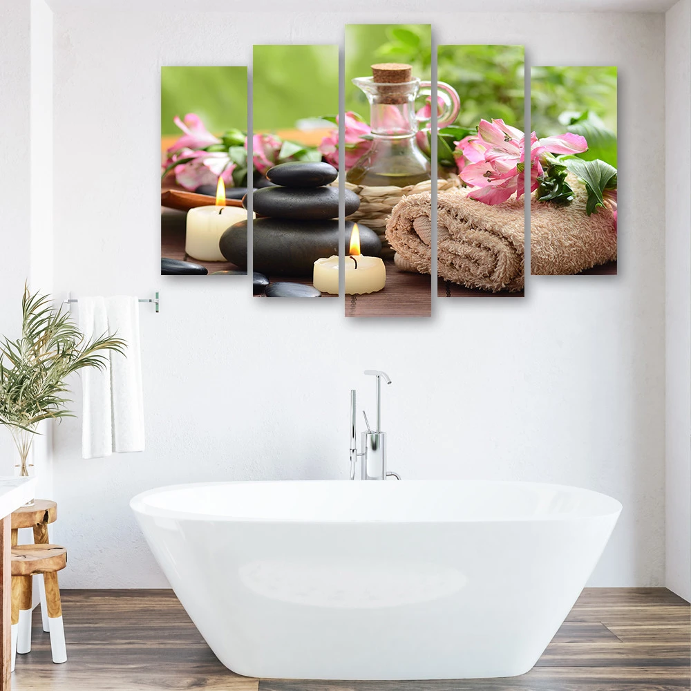 Canvas Print 5 Pieces, Towel Candles Stone - Image 3