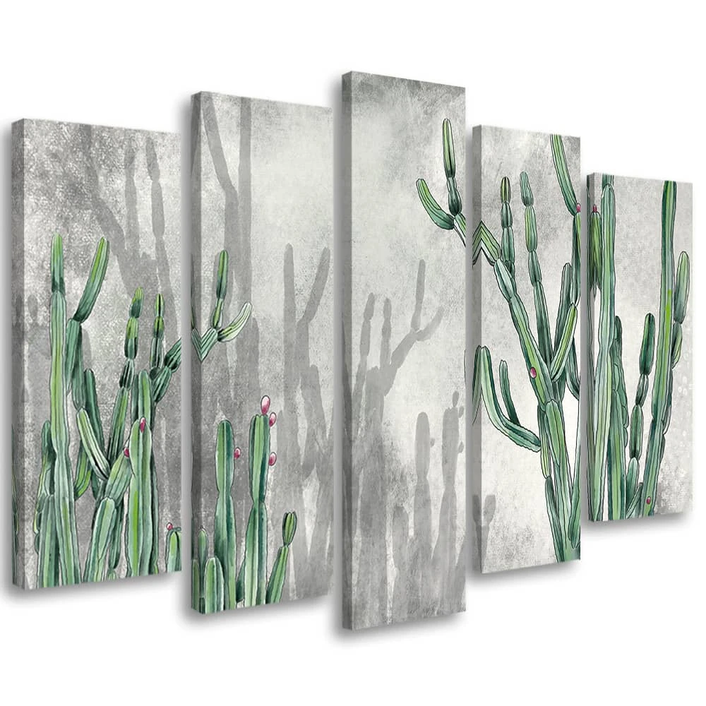 5 Piece Canvas Print, Large Desert Cactus