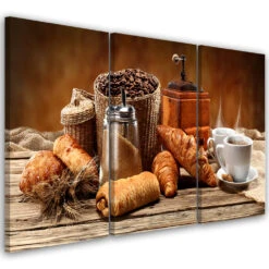 3-part Canvas Print, Coffee With Croissant