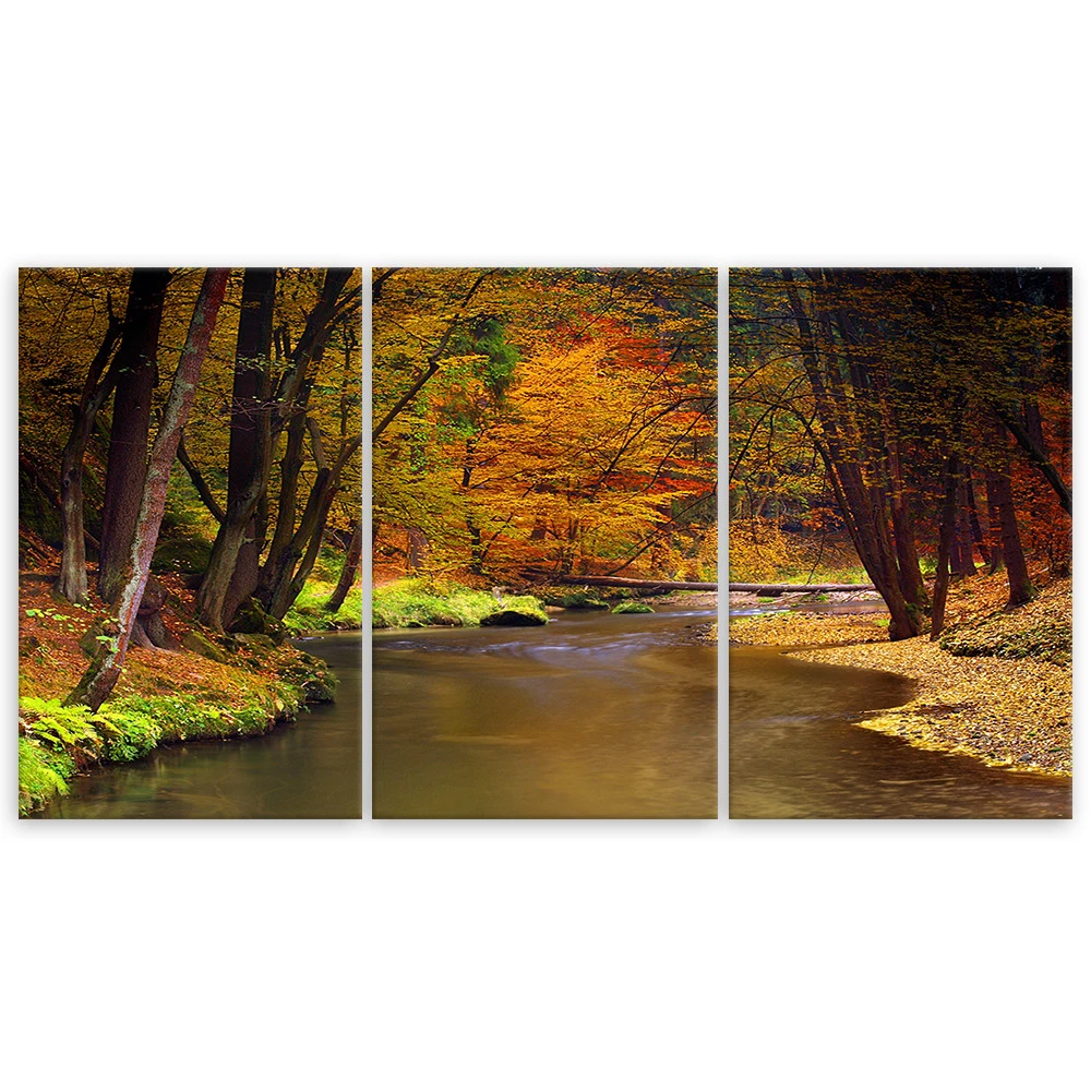 3 Piece Canvas Print, Autumn Forest River - Image 3