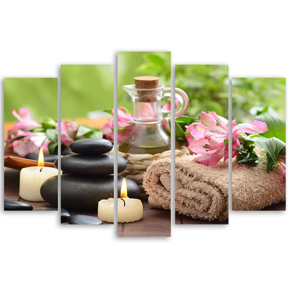 Canvas Print 5 Pieces, Towel Candles Stone - Image 2