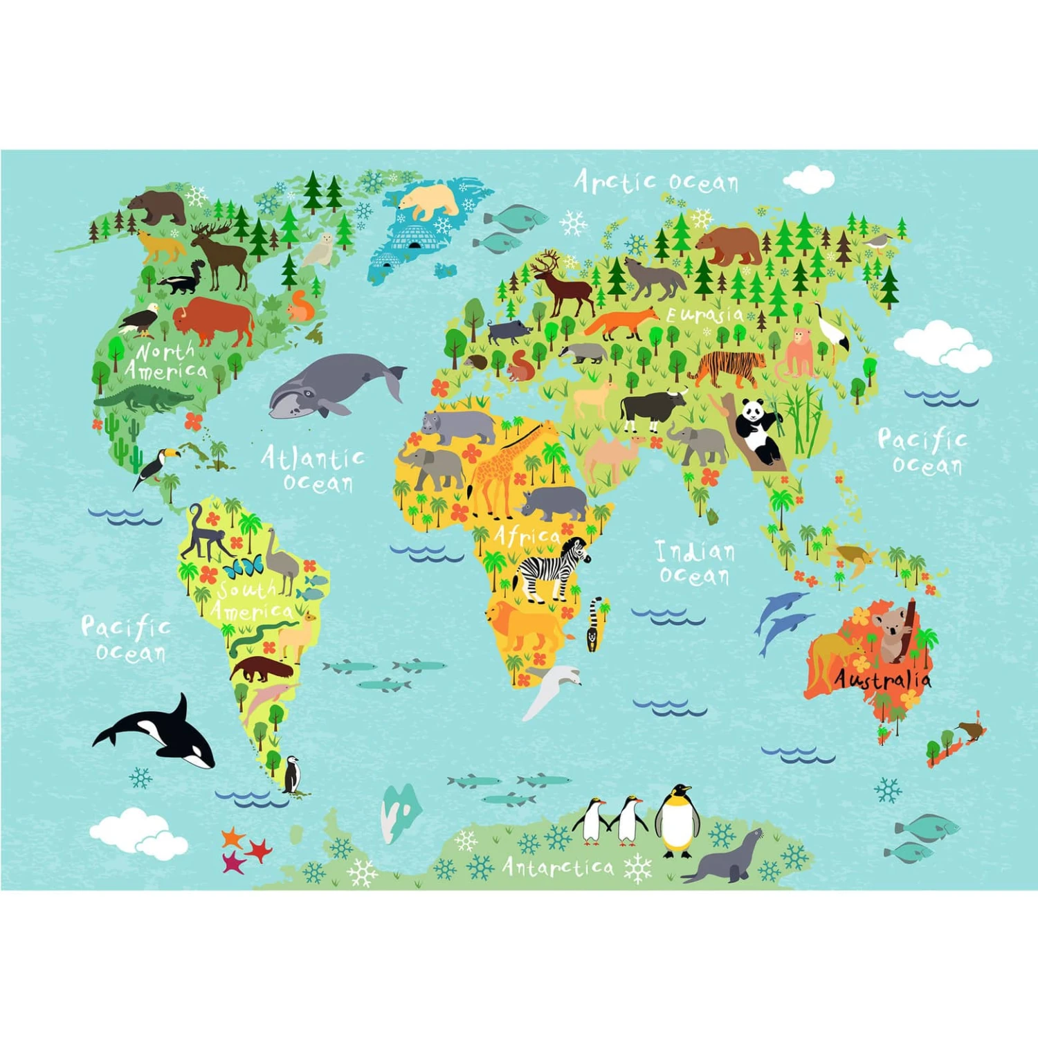 Photo Wallpaper – Kids World Map Animals - Image 2