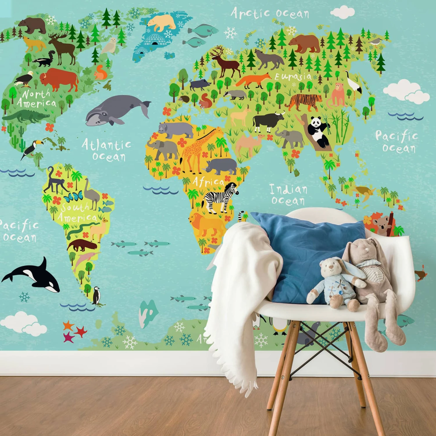 Photo Wallpaper – Kids World Map Animals