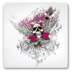 Miami Ink Skull With Roses Glass Art