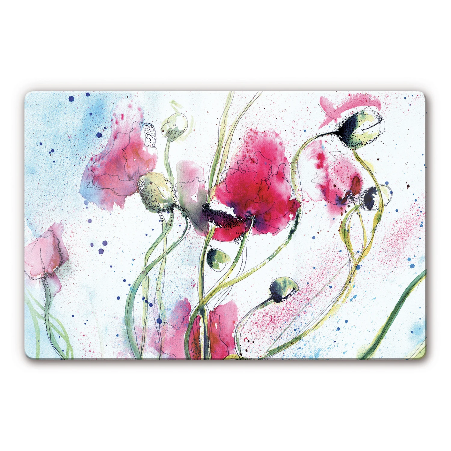 Poppies Watercolour Glass Art