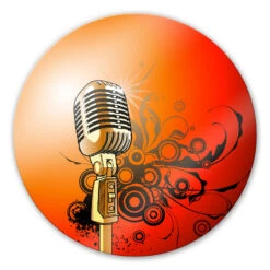 Retromicrophone Glass Art - Round