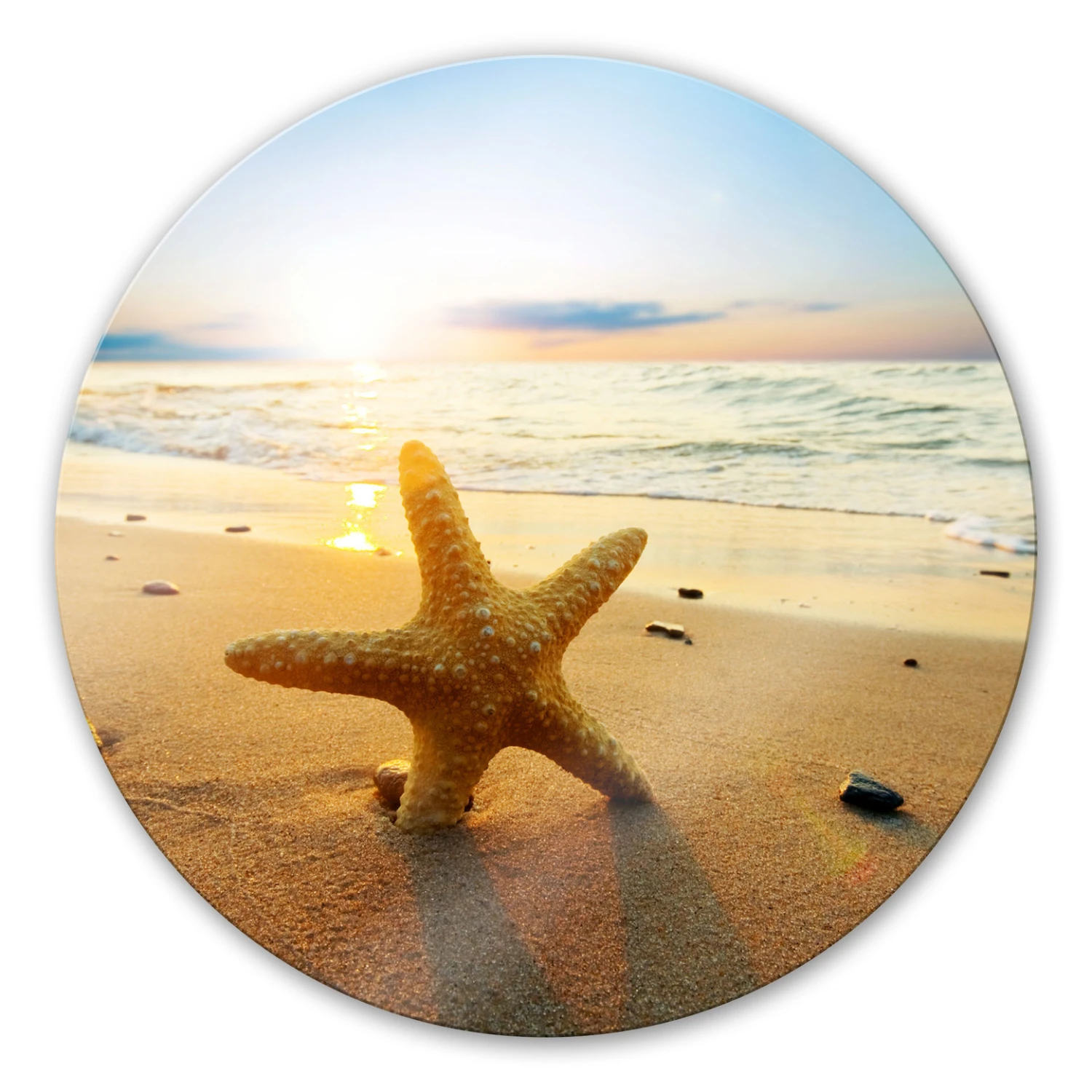 Starfish In The Sand - Round Glass Art