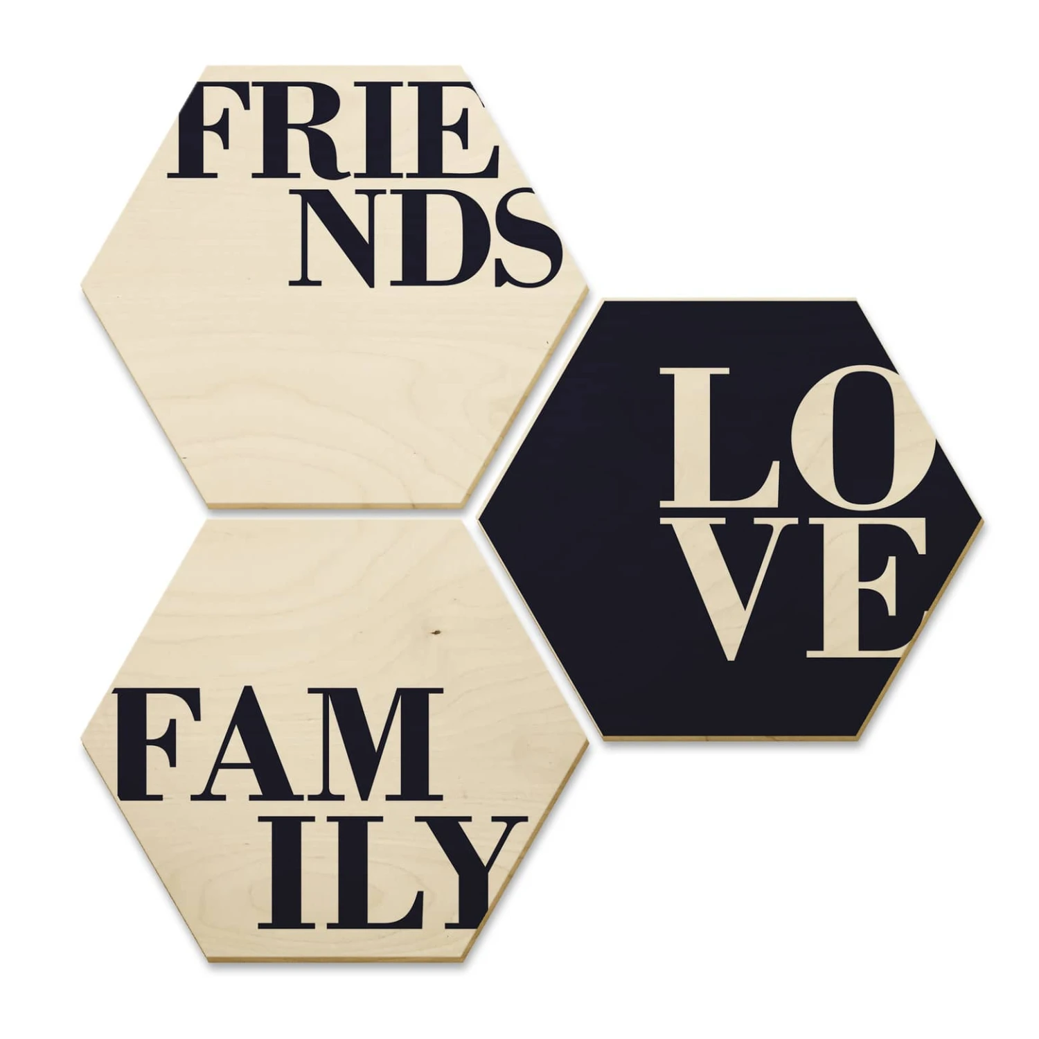 Hexagon - Birch Veneer Love, Friends, Family