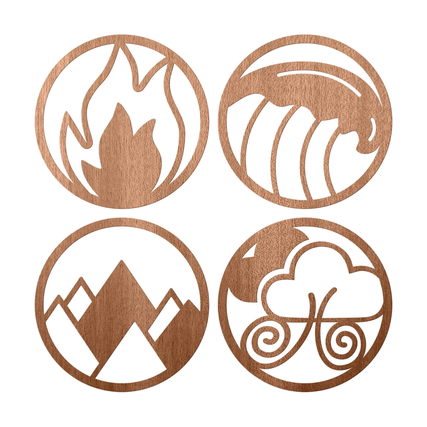 Wooden Wall Decoration Mahogany Veneer Four Elements - Fire Water Earth Air (4 Parts) - Image 2