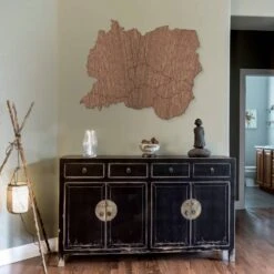 World Map Middle Europe Wood Mahogany Veneer