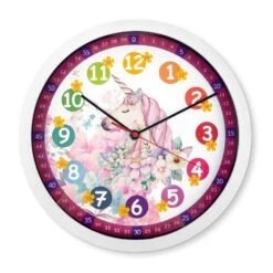 Kinder Wanduhr Einhorn Mit Blumen - Rund Ø30 Cm