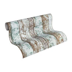 Livingwalls Wallpaper Romantic Wood Blue, Green