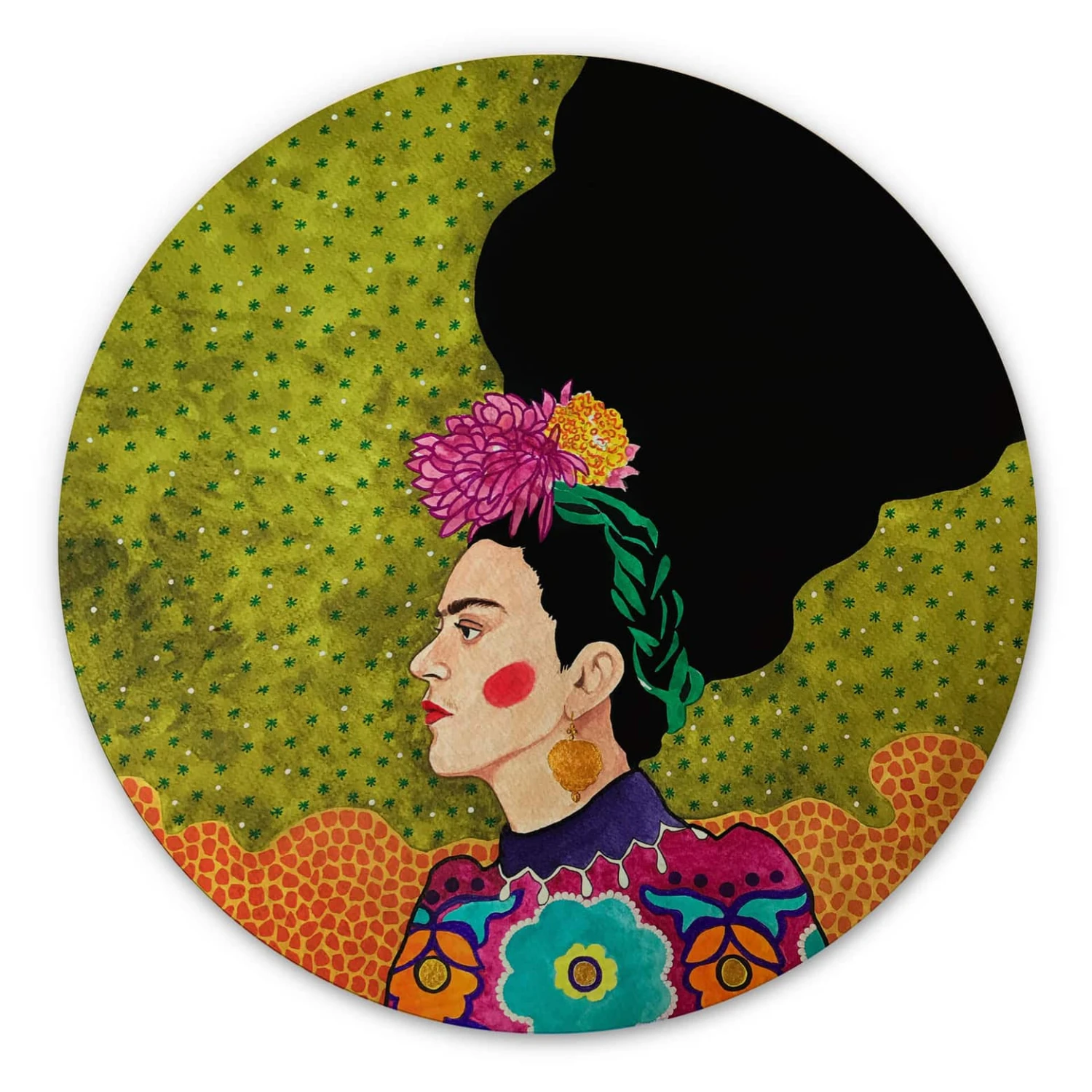 Wall Circle Wood Hülya - Portrait Of Frida