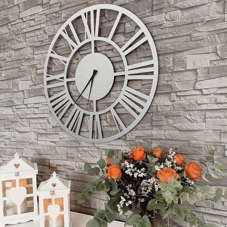 XXL Clock Alu-Dibond Silver Ø 70 Cm