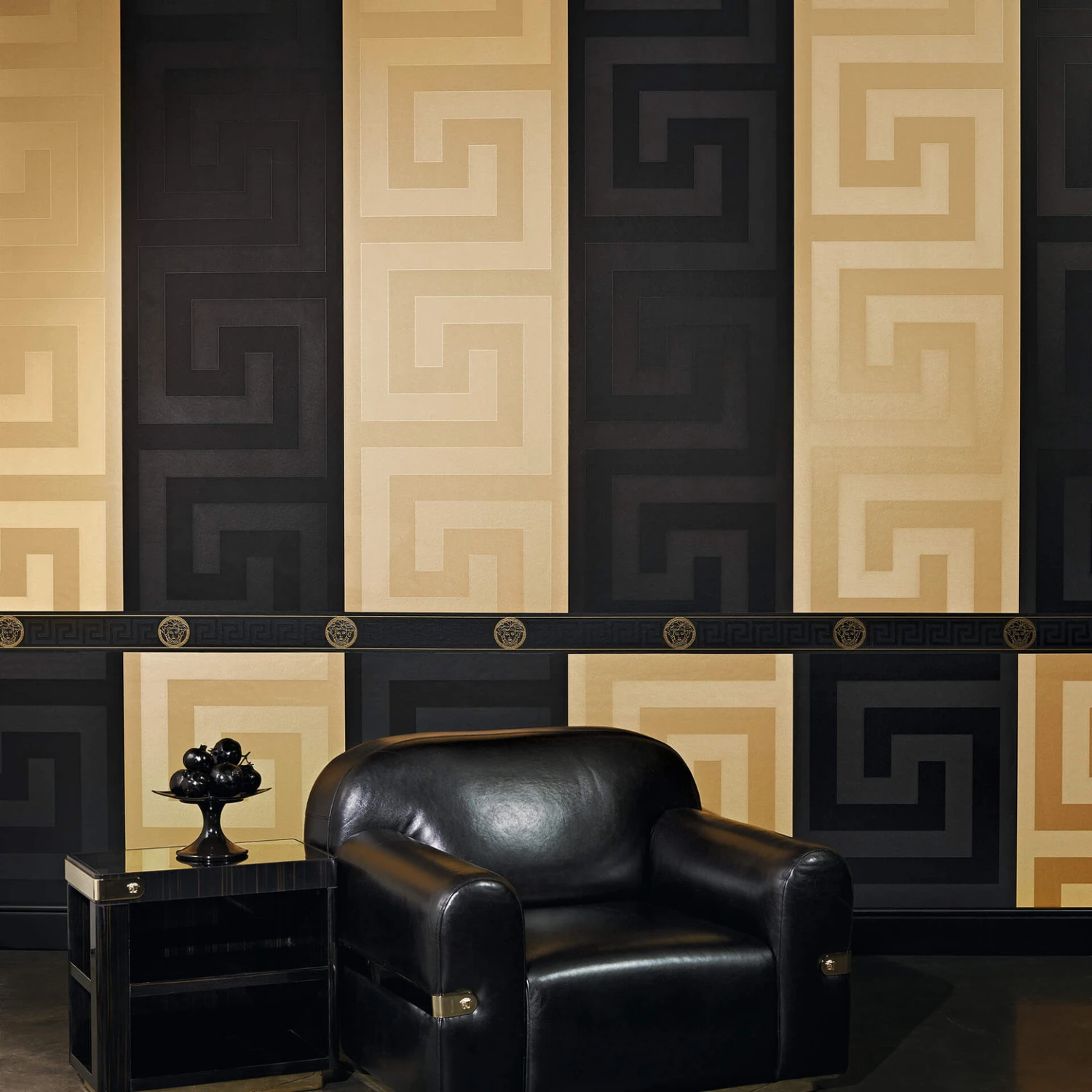 Versace Wallpaper Border Greek Metallic, Black - Image 4