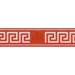 Versace Wallpaper Border Greek Metallic, Red, White