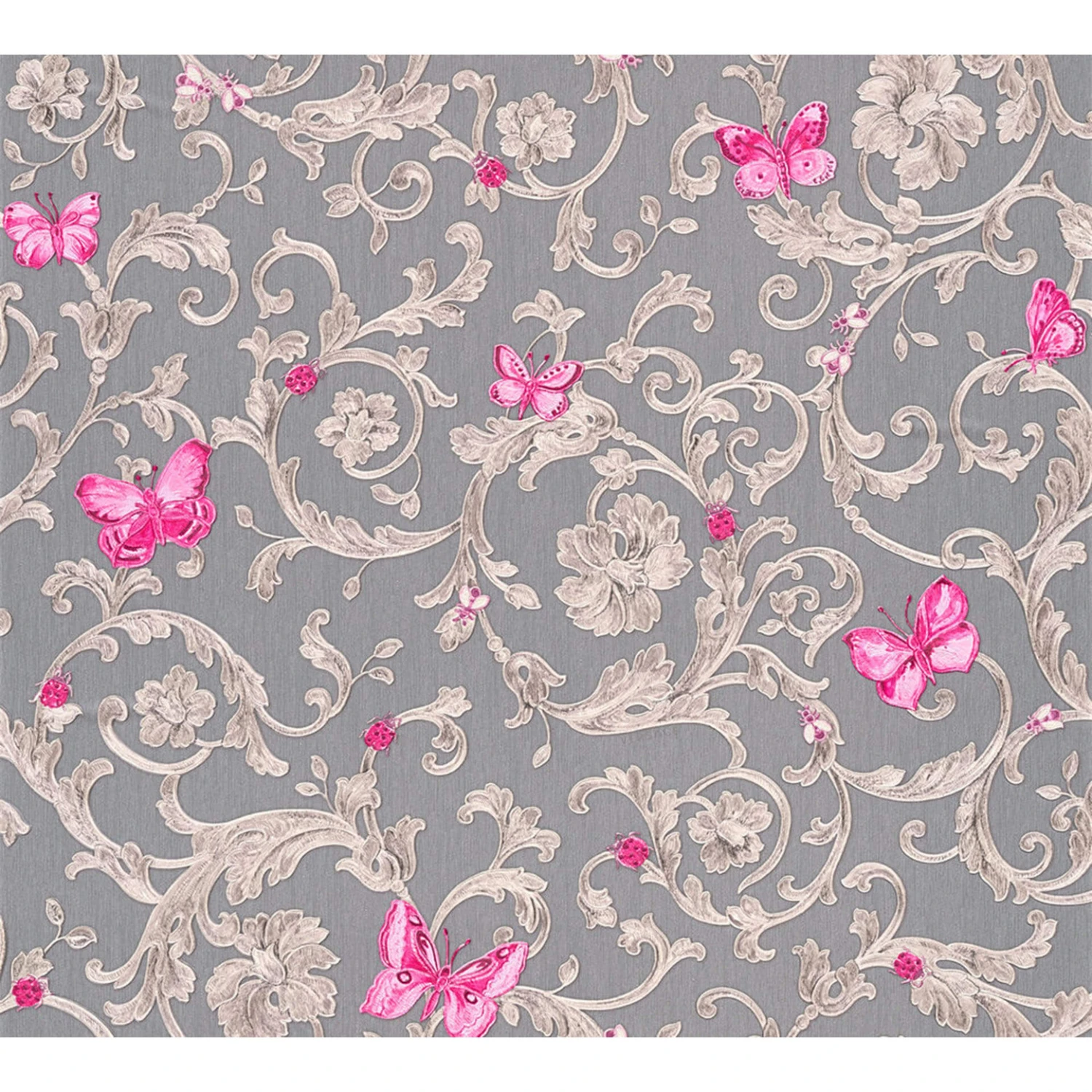 Versace Wallpaper Non-woven Wallpaper Butterfly Barocco Grey, Metallic, Purple - Image 2