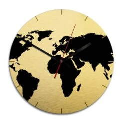 Wall Clock World Alu-Dibond Gold Ø 28 Cm